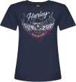 Harley-Davidson Women T-Shirt Rose Wing Skull  - 3001022-NAVY