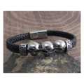 Amigaz Skull Head Leather Braid Bracelet 8"  - 955319