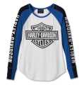 Harley-Davidson women´s Longsleeve Bar & Shield Raglan white/blue  - 96143-24VW