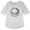 Harley-Davidson Women's T-Shirt Willie G Skull Scoop Neck with Rhinestones Grey Heather  - 96251-22VW