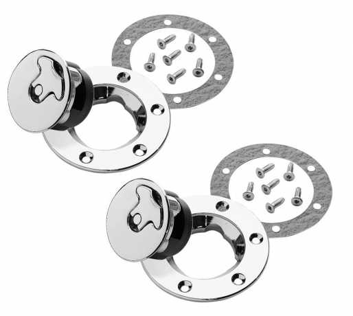 Custom Chrome Aircraft Style Gas Cap Set, bolt-in with Lock  - 08-663