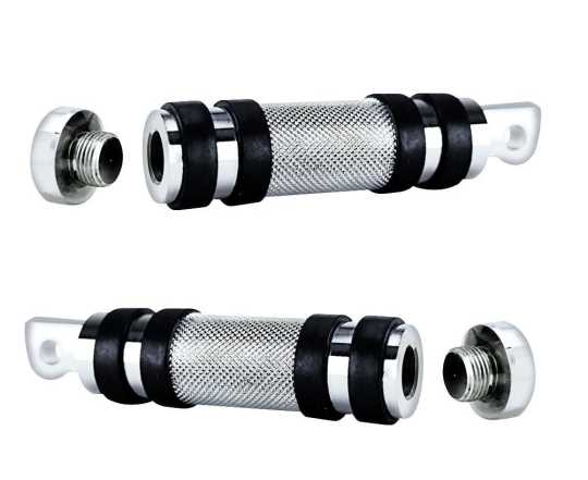 Custom Chrome Knurled Footpegs with rubber belting  - 19-0161