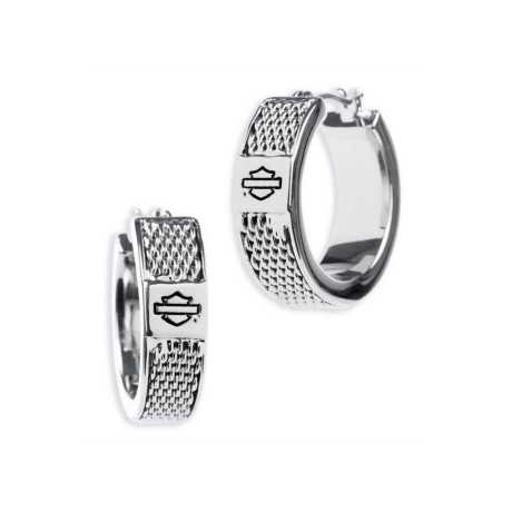 H-D Motorclothes Harley-Davidson women´s Bar & Shield Logo Mesh Hoop Earrings 21mm Silver Plating  - 34G00025