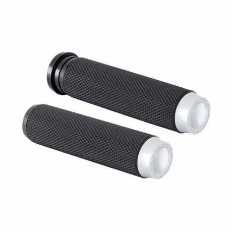 Rough Crafts Knurled Rubber Handlebar Grips  chrome 