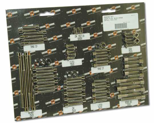 Custom Chrome Hardware Kit Getriebedeckel seitlich mit Lagerplatte glatt schwarz  - 61-2420