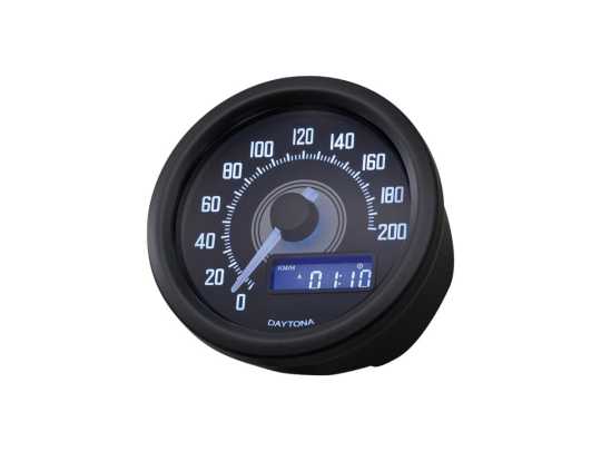 Daytona Japan Velona Speedometer, White LED, BLK 200 km/h  - 65-3940