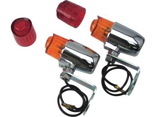 Custom Chrome Pony Lampen mit Glas in rot & orange  - 68-8194