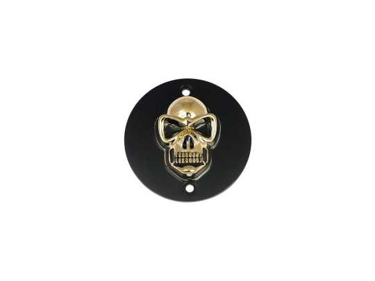 Custom Chrome Point Cover black/gold skull horiz mount hole  - 68-8219