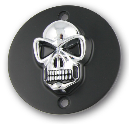 Custom Chrome Point Cover black/chrome skull horiz holes  - 68-8216