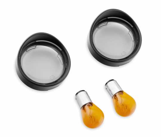 Bullet Turn Signal Visor Trim Ring front smoked Lens & amber bulb, black 