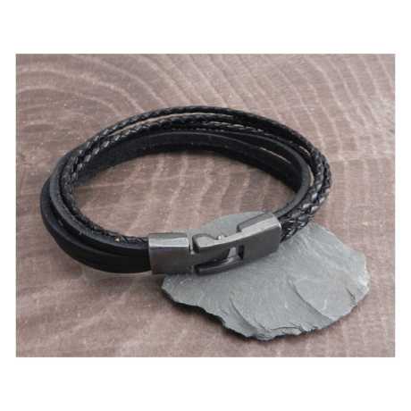 Amigaz Amigaz Leather Multi Strand T-Clamp Bracelet 8" black  - 955327