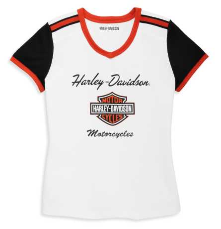H-D Motorclothes Harley-Davidson Damen T-Shirt Iconic V-Neck Shoulder Stripe weiß  - 96084-22VW