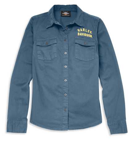Harley-Davidson women´s Shirt Racer Font Solid Soft Twill blue 
