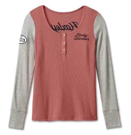 Harley-Davidson Damen Henley Shirt Timeless Perfect rosa/grau XL
