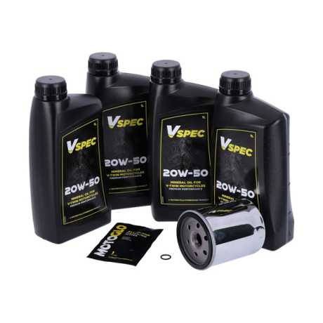 Motorcycle Storehouse MCS Oil Change Kit 20W50 Mineral 4L & Filter chrome  - 985778