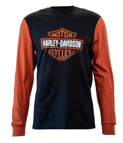 Harley-Davidson Longsleeve Colorblocked Bar & Shield schwarz/orange 