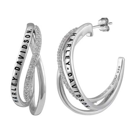 H-D Motorclothes Harley-Davidson Earrings Twisted Bling Hoop silver  - HDE0601