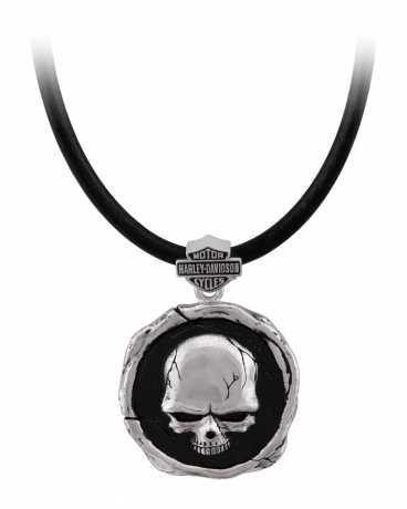 H-D Motorclothes Harley-Davidson Men's Necklace 22" Skull Wax Seal leather & silver  - HDN0473-22