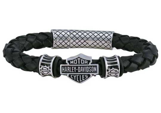 H-D Motorclothes Harley-Davidson Barcelet Bar & Shield Steel & Braided Leather black  - HSB0217