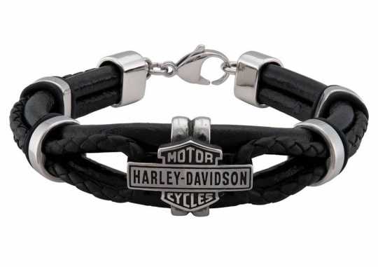 H-D Motorclothes Harley-Davidson Bracelet Vintage Bar & Shield, Steel/Leather 8" - HSB0232-8