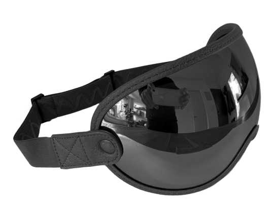 MP Motoparts MP Open Face Helmet Visor with Strap, Leather black / smoke  - MPVS10BKSM