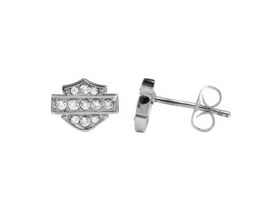 H-D Motorclothes Harley-Davidson Earrings Petite White Bling silver  - HDE0282