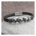 Amigaz Skull Head Leather Braid Bracelet 8"  - 955319