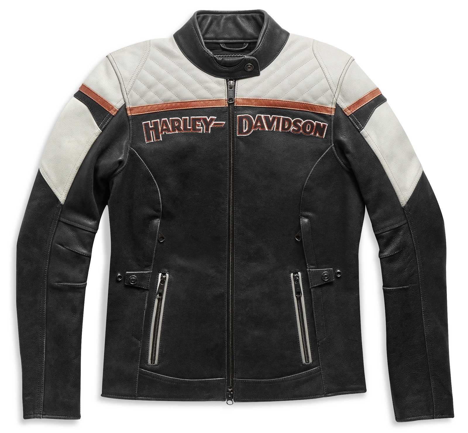 98008 21ew Harley Davidson Women S Leather Jacket Triple Vent Black White At Thunderbike Shop