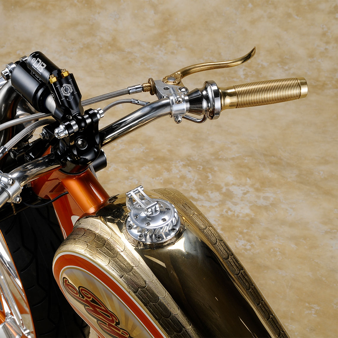 Chopper Harley Kustom Tech Deluxe Taster für 1" Lenker Messing roh 
