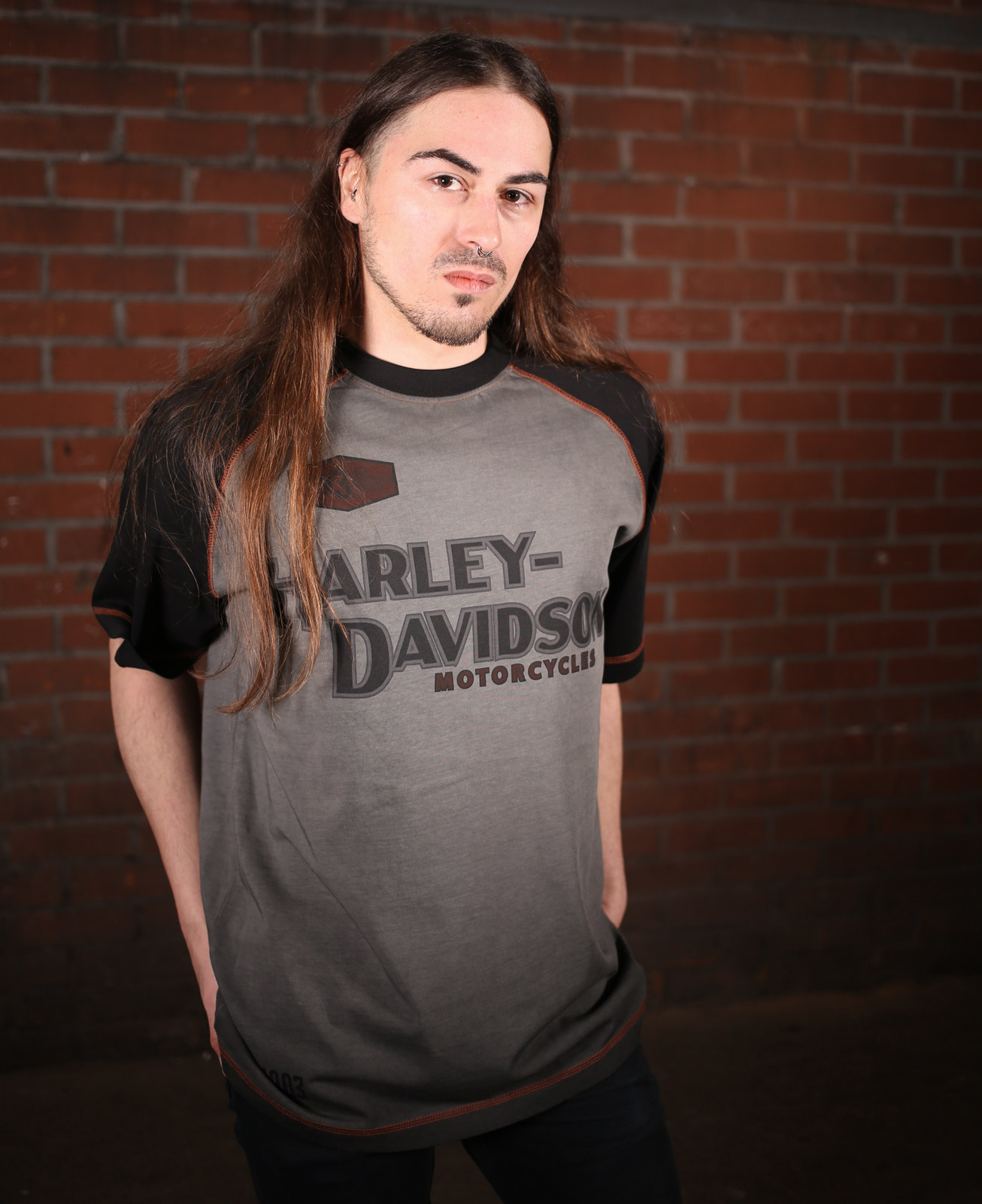 HARLEY-DAVIDSON Official Mens Iron Block Long-Sleeve Shirt Grey