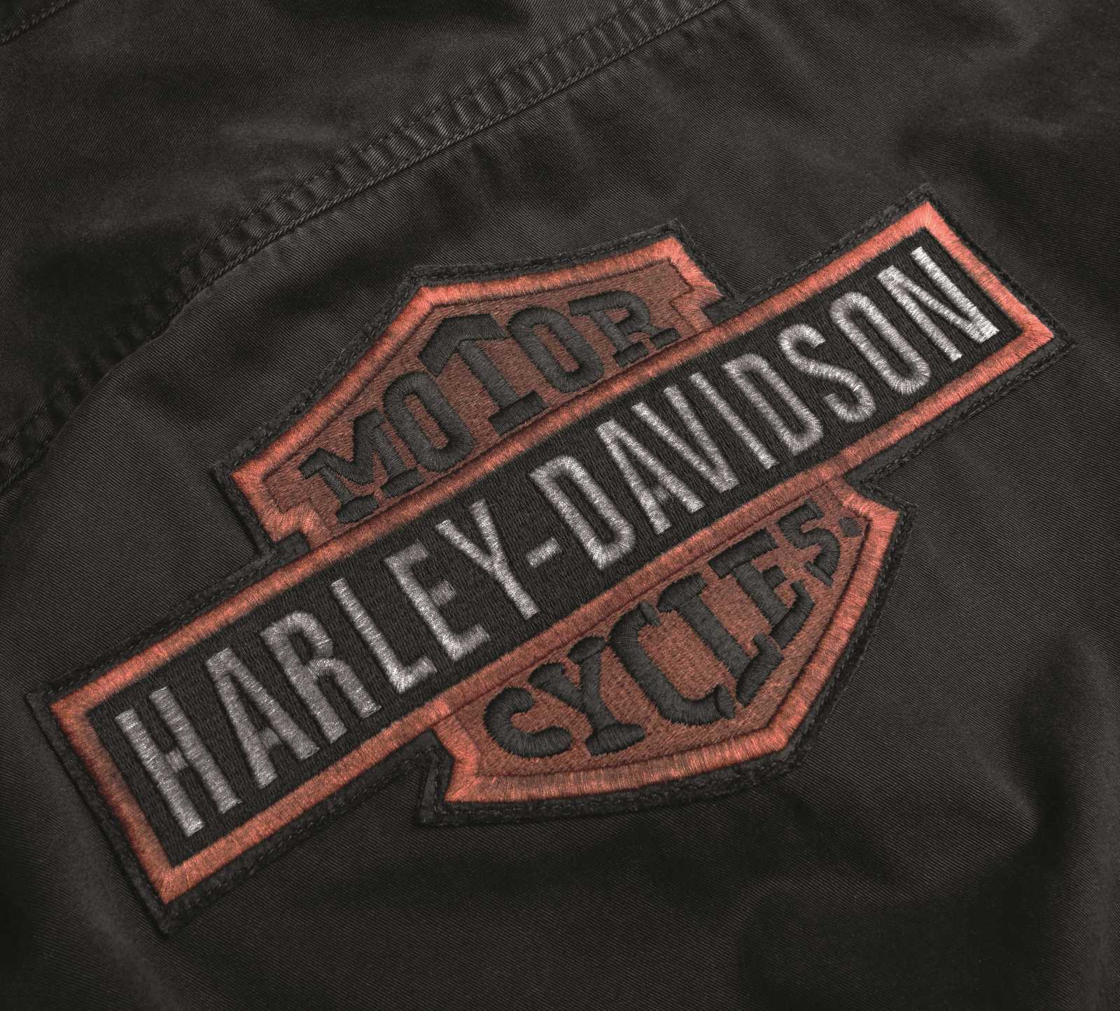 L Harley-Davidson #1 Skull Patch Slim Fit Hemd Gr Grau Herren kurzarm