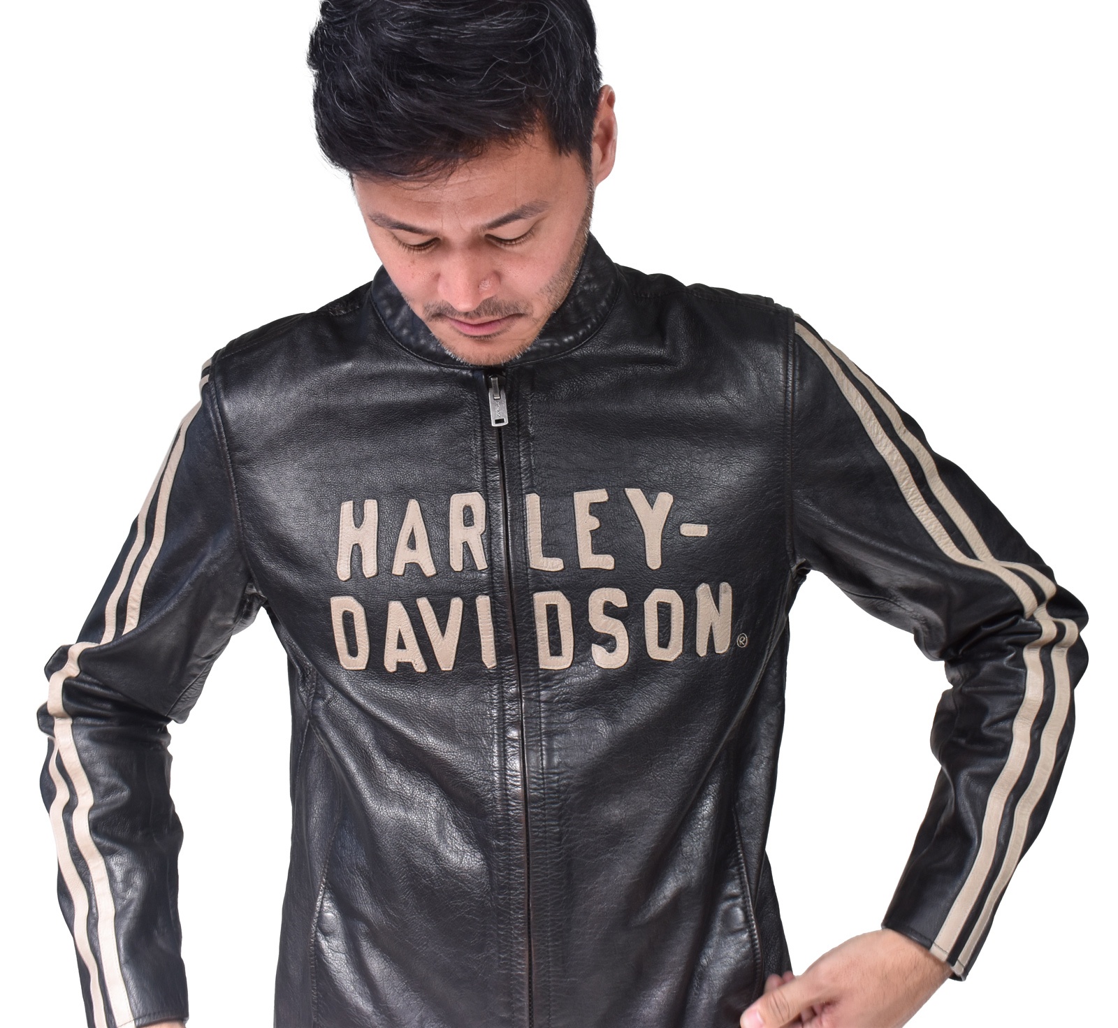 97009 21vm Harley Davidson Men S Leather Jacket Sleeve Stripe At Thunderbike Shop