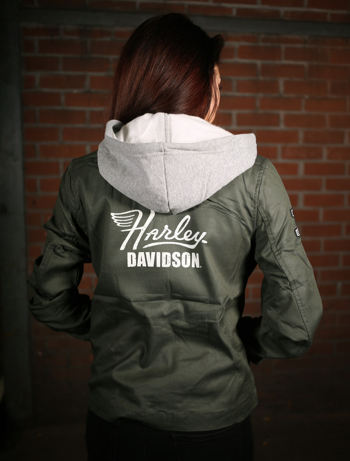 98597 19vw Harley Davidson Women S Hooded Bomber Jacket Green At Thunderbike Shop