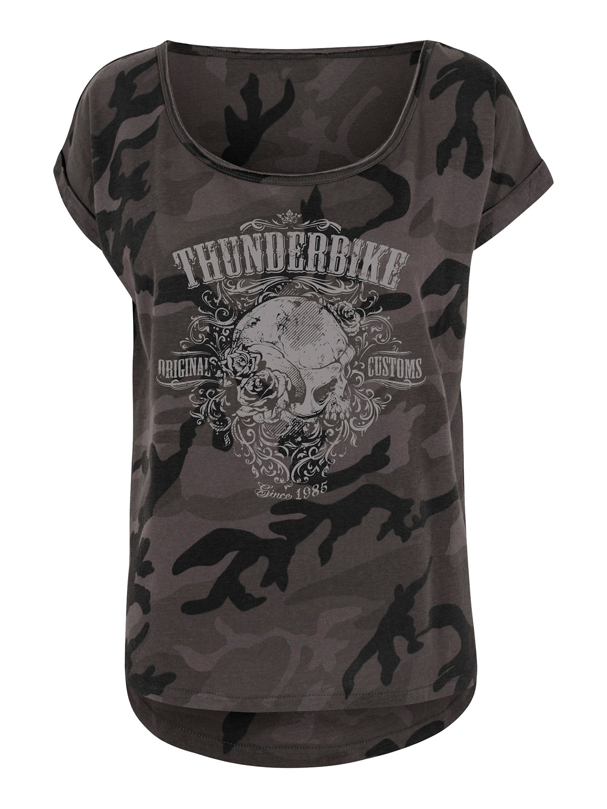 Thunderbike Damen T-Shirt Grunge Skull schwarz im Thunderbike Shop