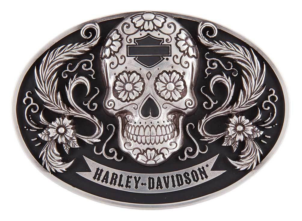 Harley-Davidson® Mens Belt Buckle black Flame Brushed Chrome