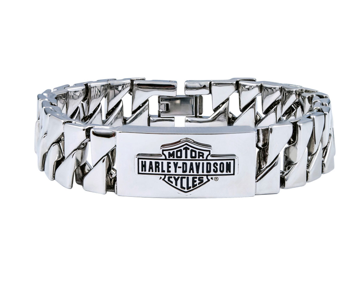 Harley-Davidson® Men's Bar & Shield Steel Lines Bracelet - Stainless Steel  - Wisconsin Harley-Davidson