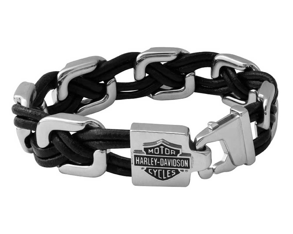 Men's Harley-Davidson® Mod Jewelry® Stainless Steel Square Byzantine Bar &  Shield Biker Bracelet HSB0010