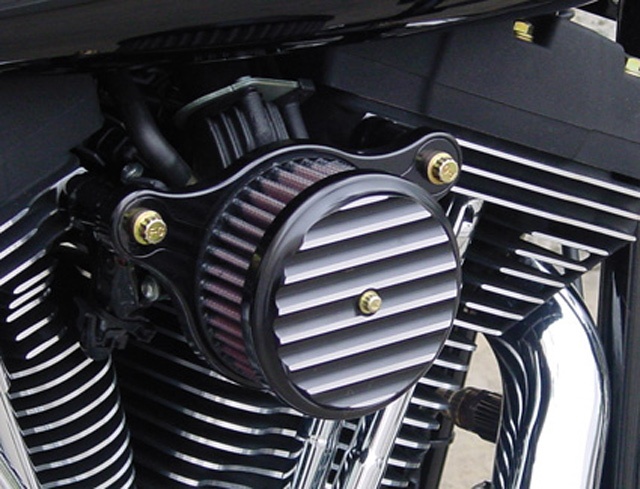 Joker Machine Shorty Air Cleaner Finned Black For Twin Cam 07 Later With Cable Throttle At